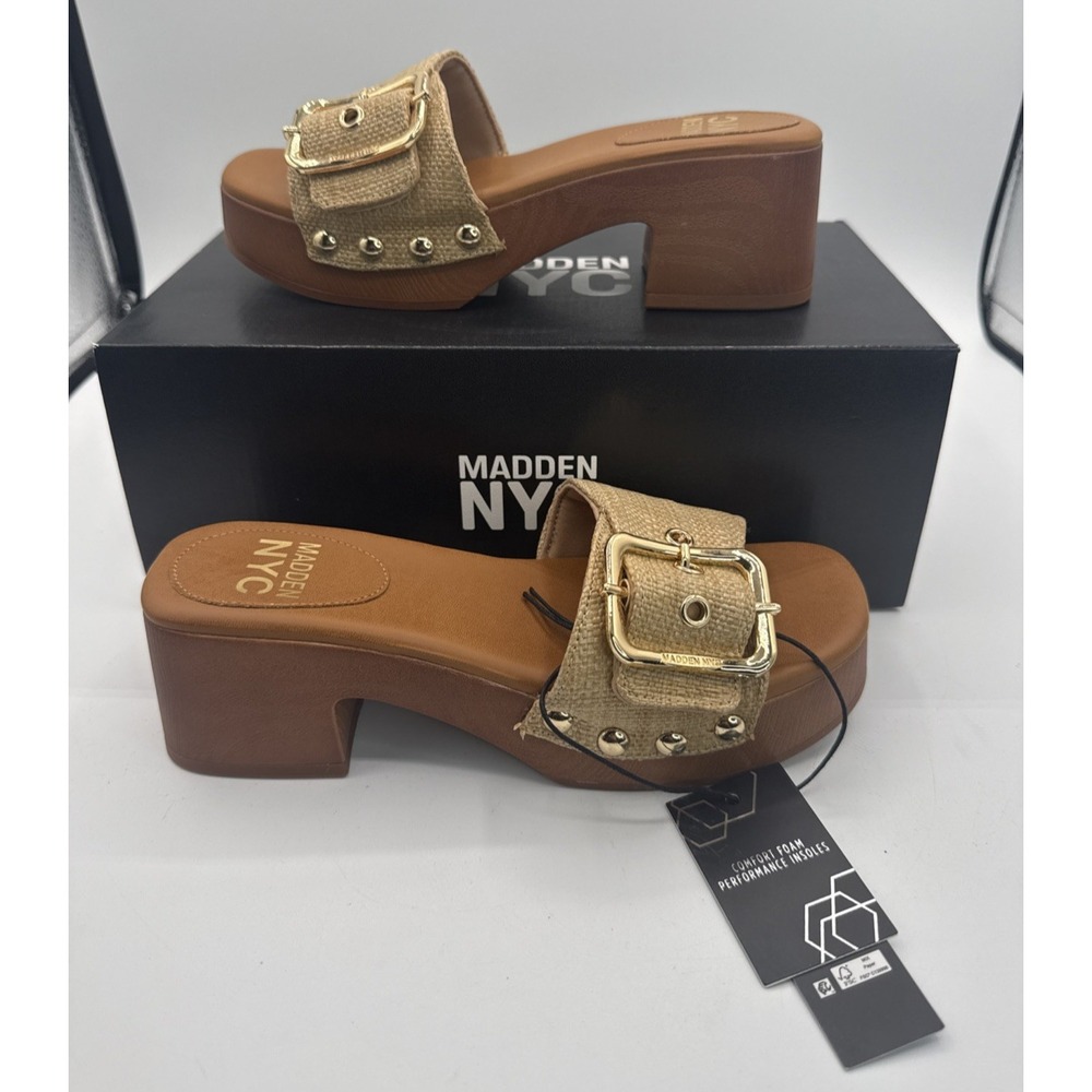 Madden NYC Women's Size 11 Clog Heeled Comfort Slides Color Raffia New In Box